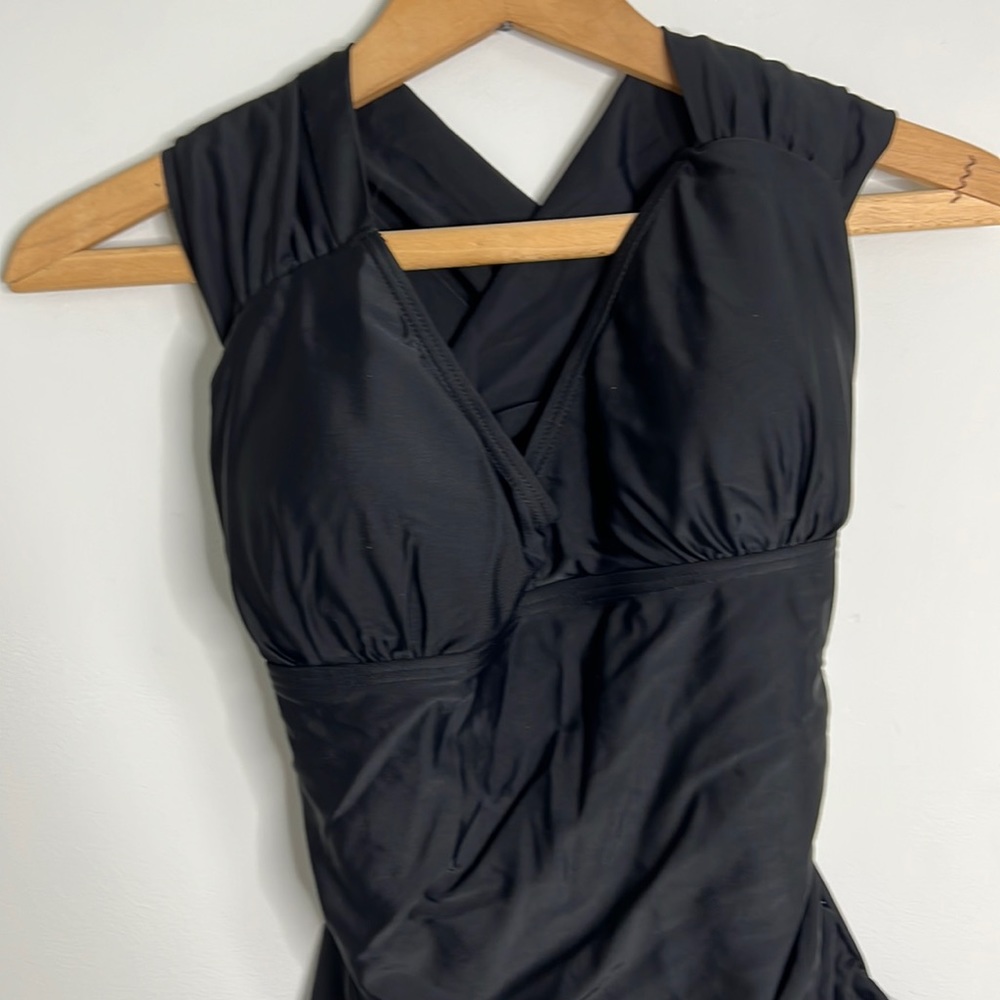 Swimsuits for All Black Ruched Goddess One Piece Bathing Suit Plus 14